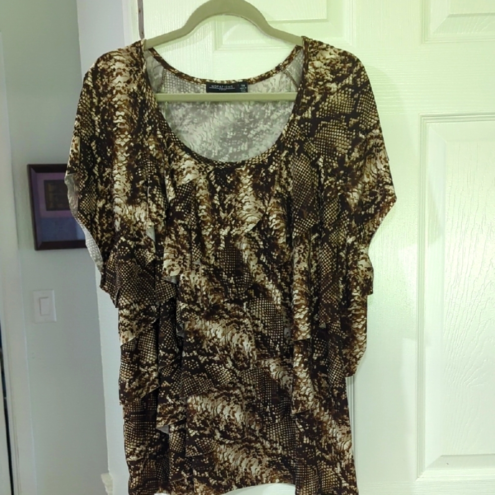♥️$5 Deal Notations Women Brown Flutter Sleeve Plus Blouse